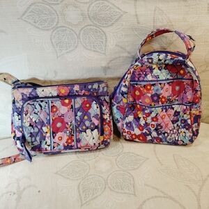 Vera Bradley Purple and Pink Floral Quilted Crossbody And Lunch Tote Set
